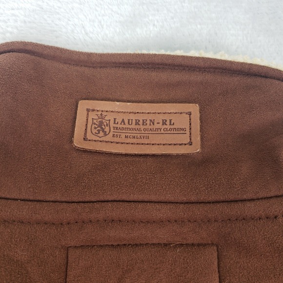 Lauren Ralph Lauren Women L Brown Faux Suede Sherpa Lined Zip Up Jacket Coat - Picture 3 of 14
